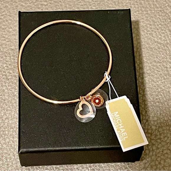 MICHAEL Michael Kors Jewelry - NWT-  MICHAEL KORS Rose Gold Charm Hook & Eye Crystals Bangle Bracelet